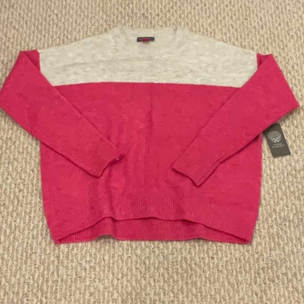 Vince Camuto Color-Block Crew Neck Sweater in Pink and Gray
